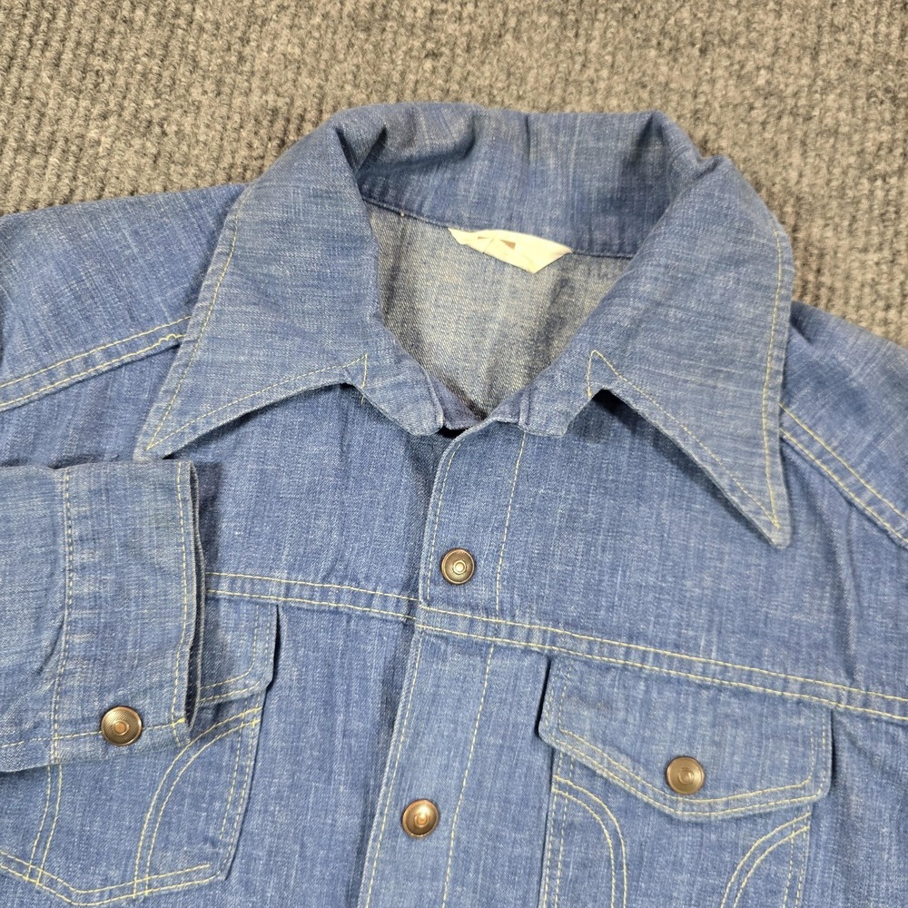 Montgomery Ward Shirt Jacket Blue Denim Snap Front Chambray Long Sleeve‎
